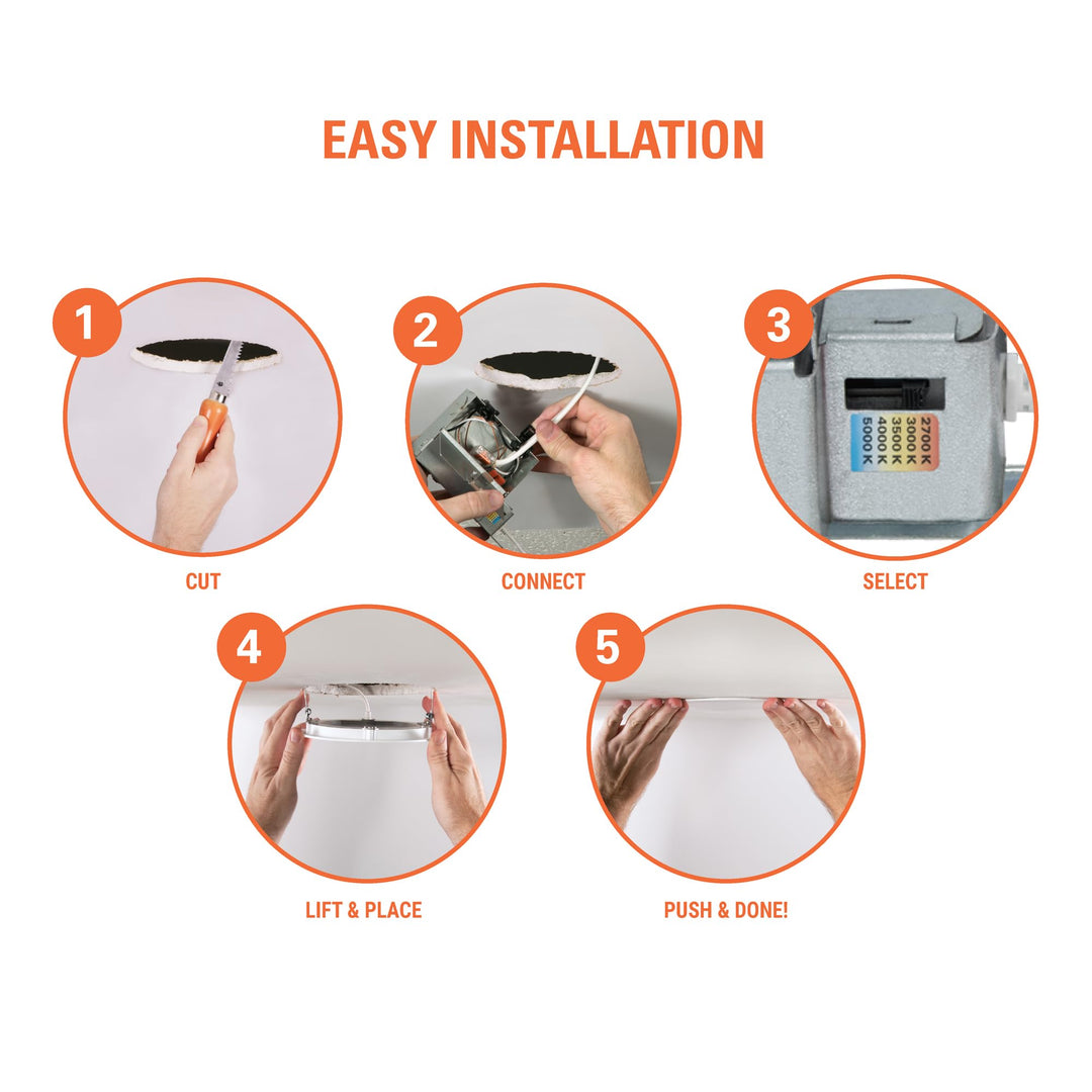 HALO HLBPH 6 inch Canless Recessed Downlight w/Remote Driver/Junction Box Integrated LED Kit Selectable 2700K, 3000K, 3500K, 4000K, 5000K CCT New Construction 6 inch White Retail $24.99