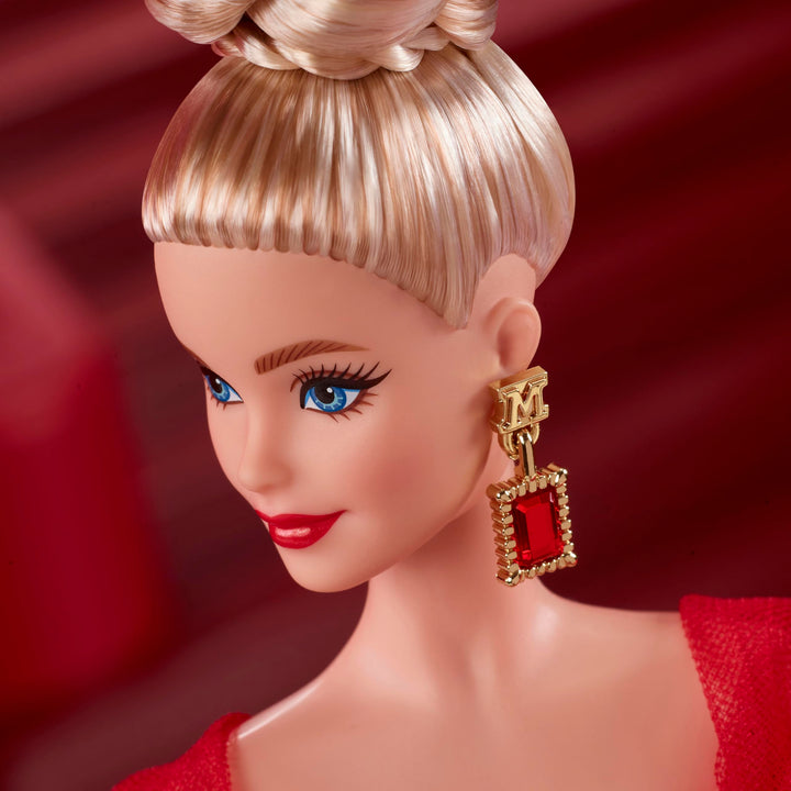 Barbie Signature Doll, Mattel 80th Anniversary Collectible in Glittery Red Tulle Gown with Drop Earrings and Sheer Gloves, Blonde Hair Retail $64.80