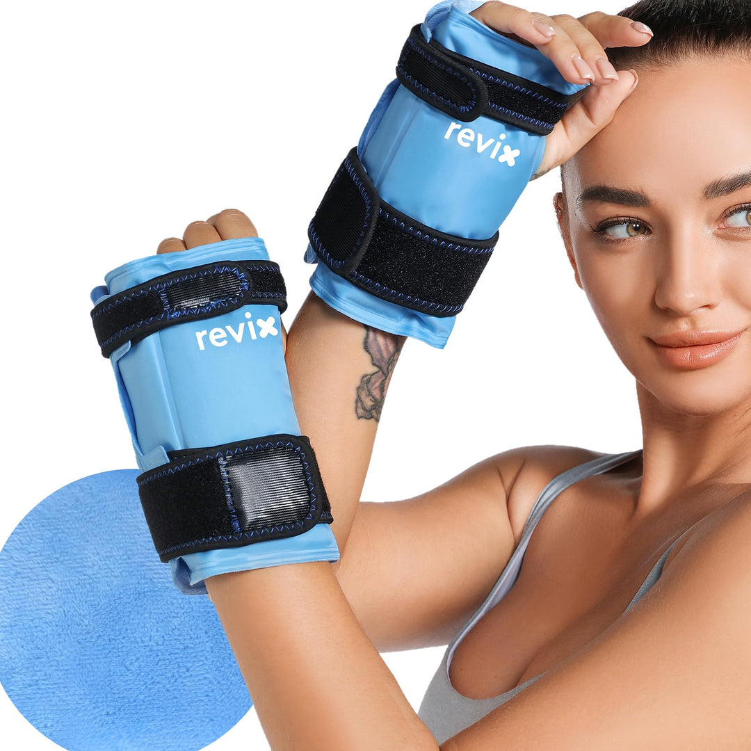 REVIX Wrist Ice Pack Wraps for Carpal Discomfort Soothing (2-Piece Set) Reusable Gel Hand Ice Packs, Cold Pack with Cold Compress, Promote Flexibility and Reduce Fatigue