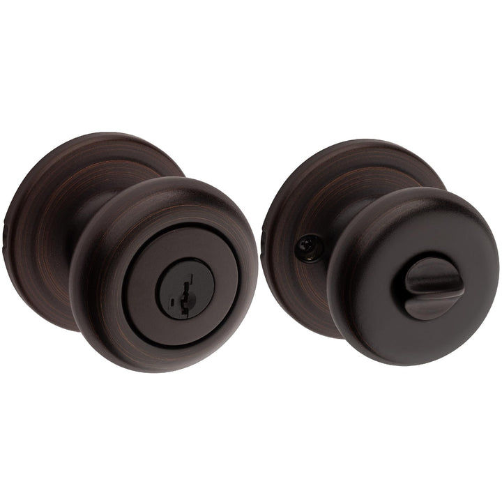 Kwikset Juno Entry Door Knob with Lock and Key, Secure Keyed Handle Exterior, Front Entrance and Bedroom, Venetian Bronze, Pick Resistant SmartKey Rekey Security and Microban