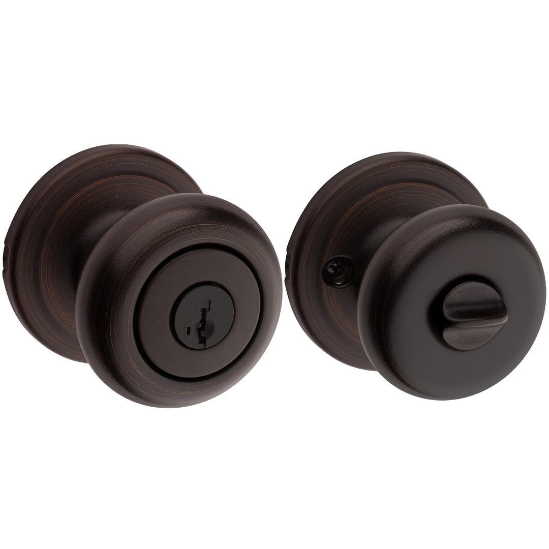 Kwikset Juno Entry Door Knob with Lock and Key, Secure Keyed Handle Exterior, Front Entrance and Bedroom, Venetian Bronze, Pick Resistant SmartKey Rekey Security and Microban