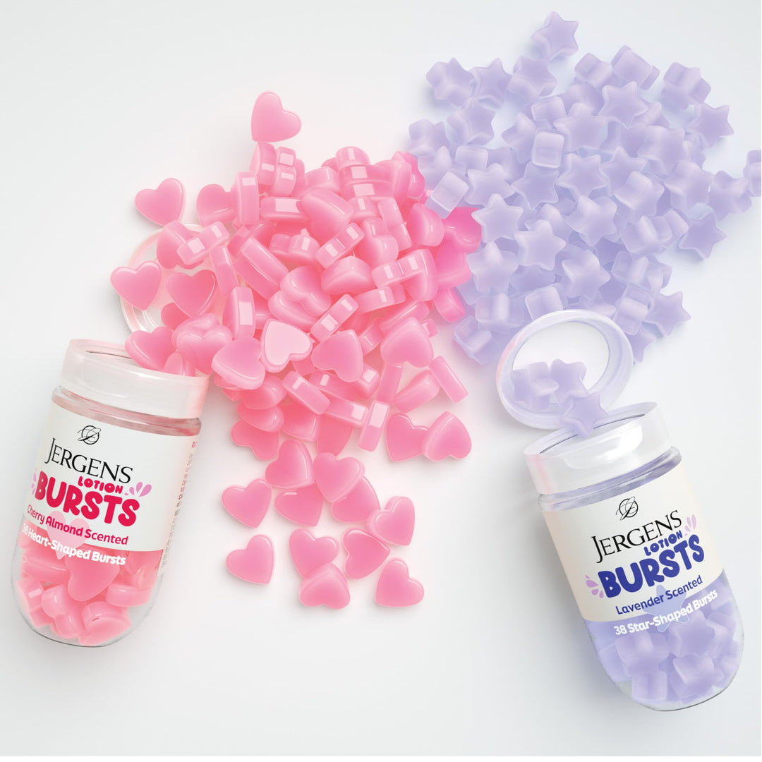 Jergens Cherry Almond Lotion Bursts, Squishy Heart-Shaped Moisturizer Bursts, Gifts for Teen Girls or Boys, 38 Ct