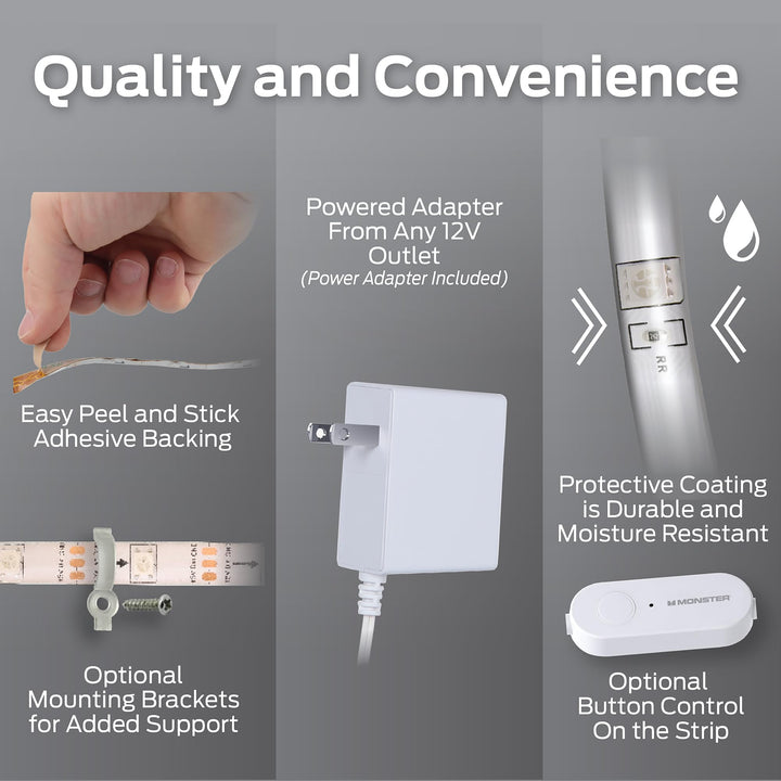 Monster Smart RGB+IC LED Strip Lights 50ft – Sound Reactive Strip Lights for Bedroom, App & Voice Control, RGB Light Strip for Room, Alexa Google Home, Razer Chroma Sync - 270 RGB+IC LED Lights Retail $29.99