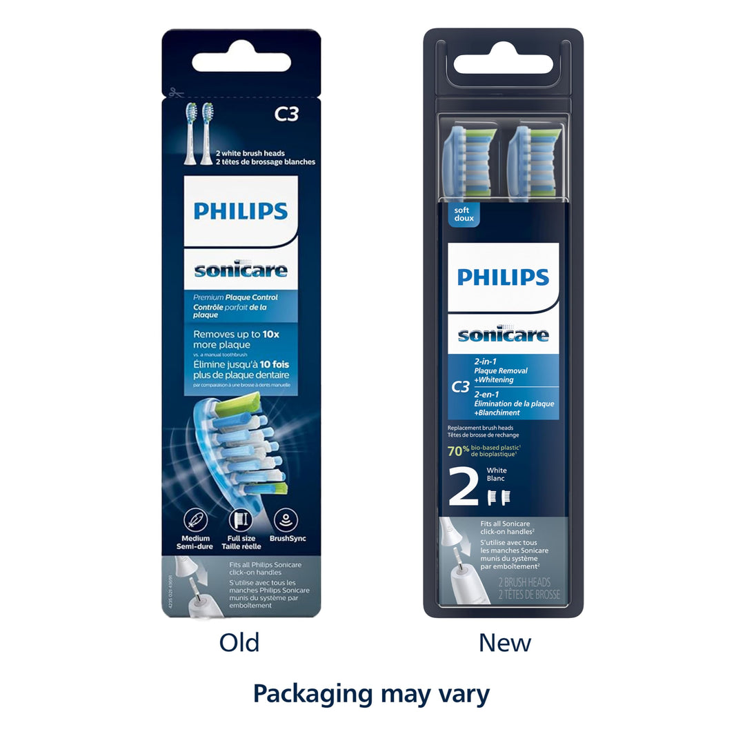 Philips Sonicare C3 Two-in-One - Genuine Replacement Electric Toothbrush Heads, White, 2 Pack, HX9042/65