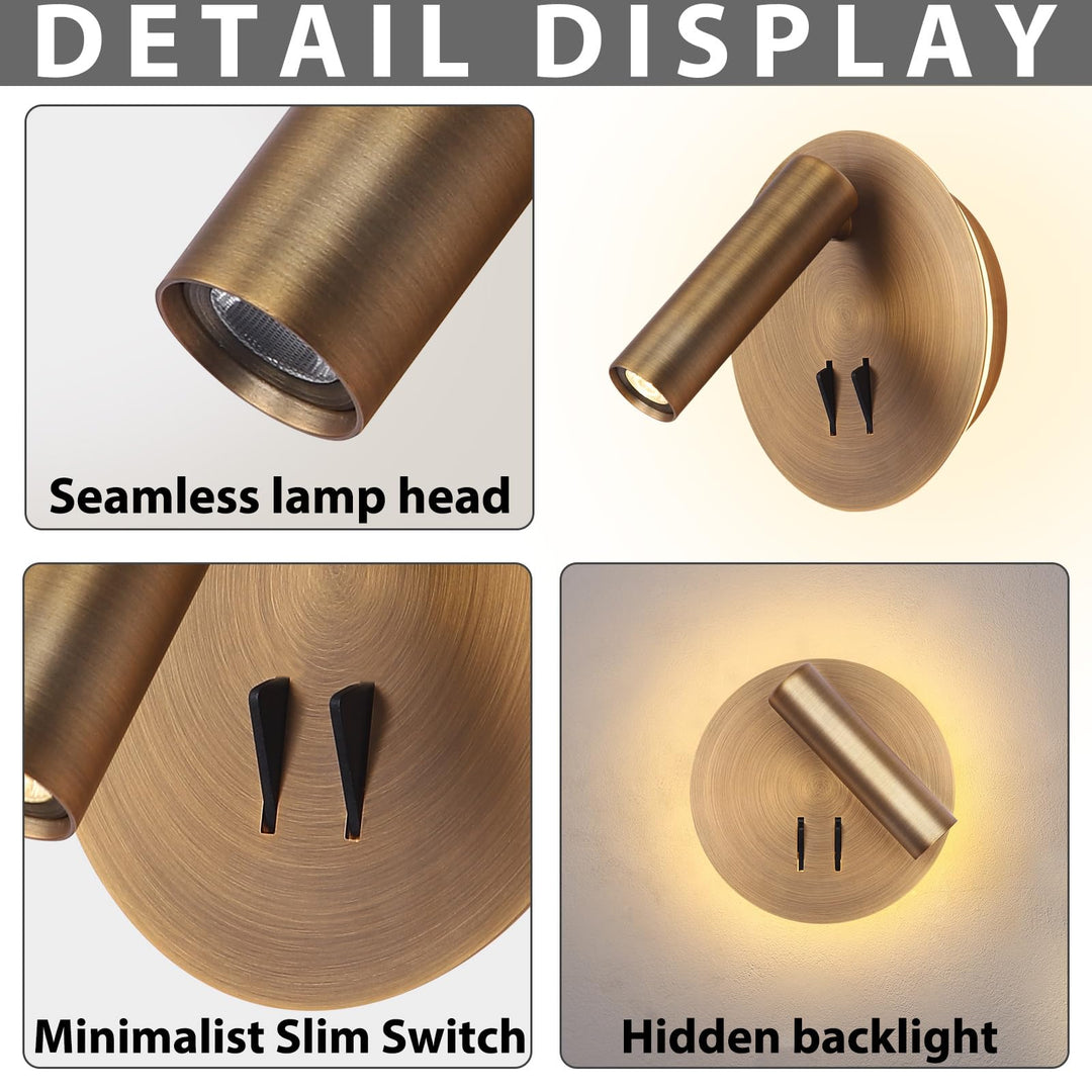 Wall Mount Reading Light for Bed, Backlight Night Wall Lamp, Hardwired Sconce with Switch, Adjustable Wall Sconce Surface Mount Book Reading Lamp,LED Wall Lighting for Bedroom Bedside Lamps (Bronze) Retail $49.99