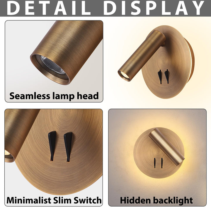 Wall Mount Reading Light for Bed, Backlight Night Wall Lamp, Hardwired Sconce with Switch, Adjustable Wall Sconce Surface Mount Book Reading Lamp,LED Wall Lighting for Bedroom Bedside Lamps (Bronze) Retail $49.99