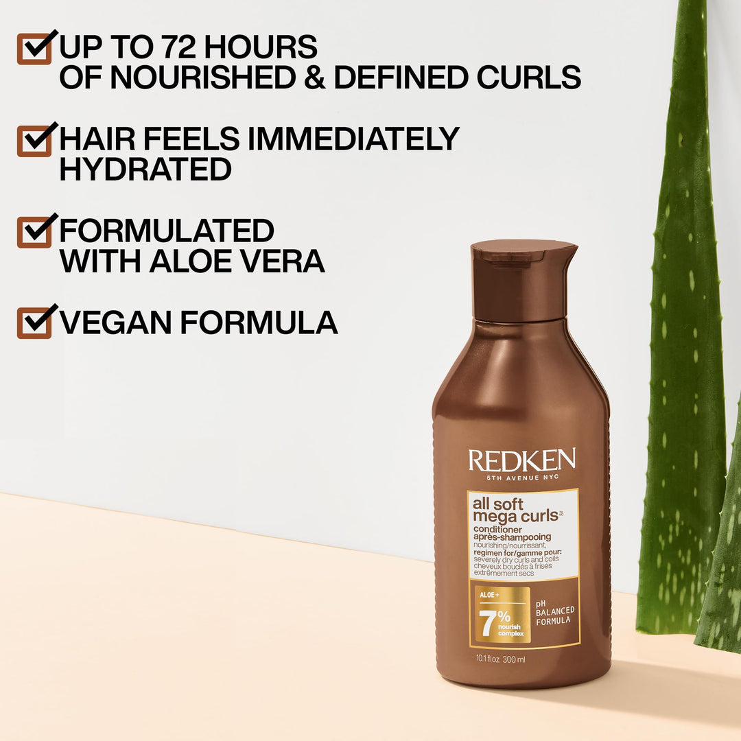 Redken All Soft Mega Curls Conditioner | For Extremely Dry Hair | For Curly & Coily Hair | Nourishes & Softens Severely Dry Hair | With Aloe Vera | 10.1 Fl Oz