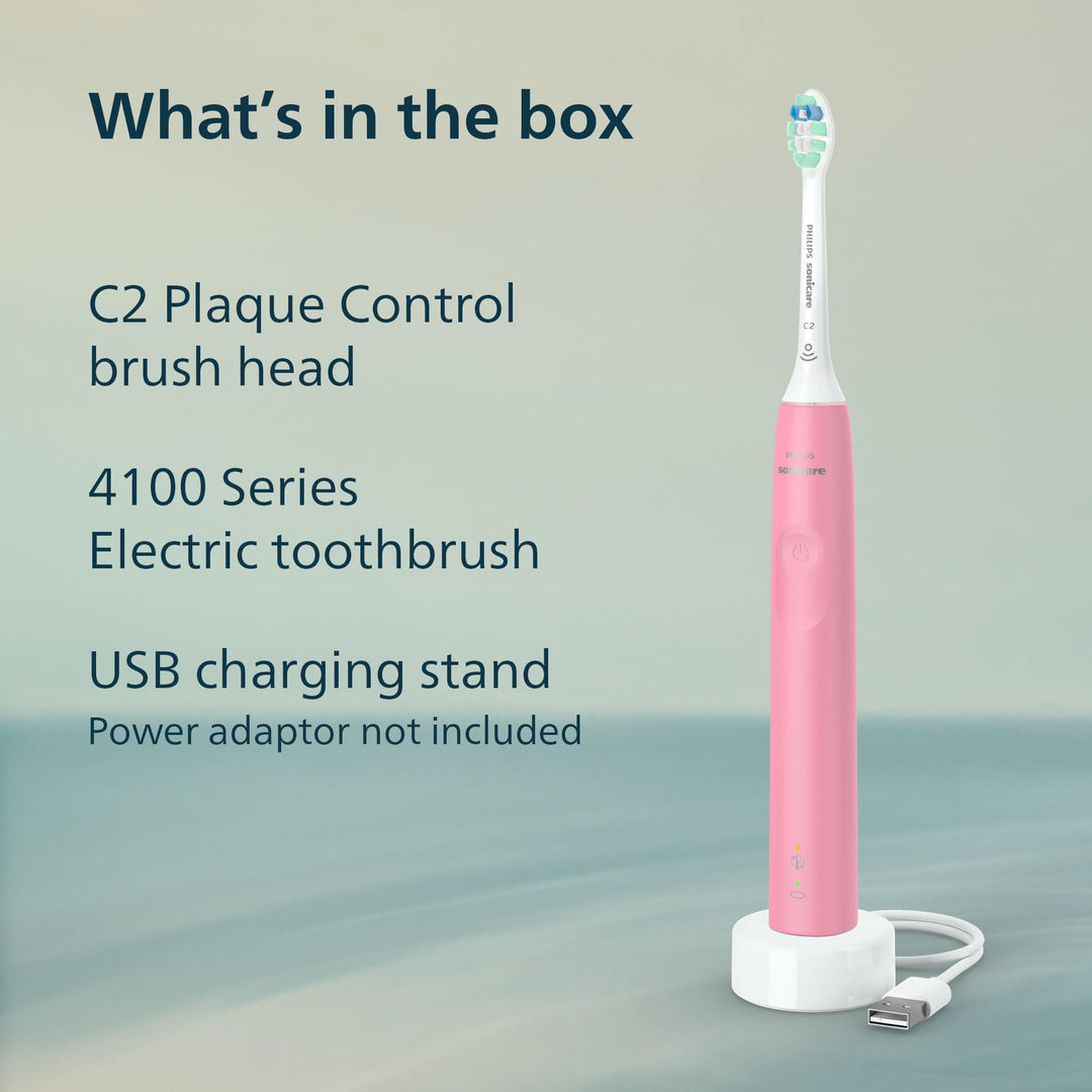 Philips Sonicare 4100 Series Electric Toothbrush - Sonic Toothbrush with Advanced Sonic Technology, Pressure Sensor, Two Intensity Settings, Smartimer & Quadpacer, Deep Pink, Model HX3681/26