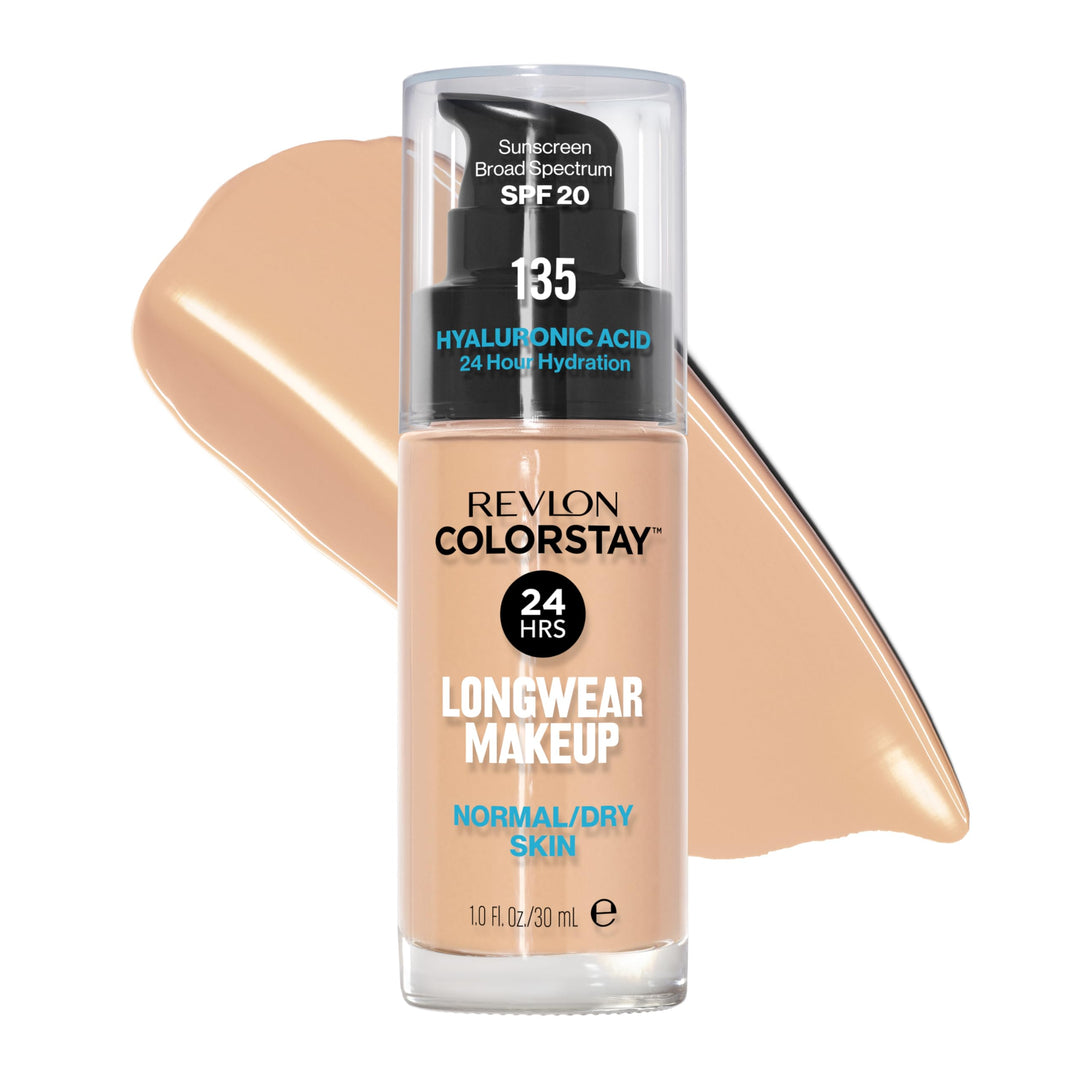 Revlon Liquid Foundation, ColorStay Face Makeup for Normal & Dry Skin, SPF 20, Longwear Medium-Full Coverage with Natural Finish, 135 Vanilla, 1 Fl Oz