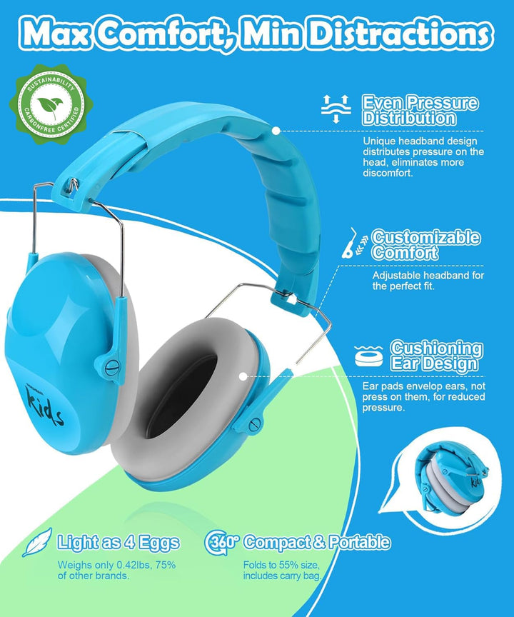 PROHEAR 032 2.0 Noise Cancelling Headphones for Kids - 25dB Noise Reduction - Adjustable Sensory Ear Protection Muffs for Concert, Fireworks, Monster Truck Shows, School - Blue