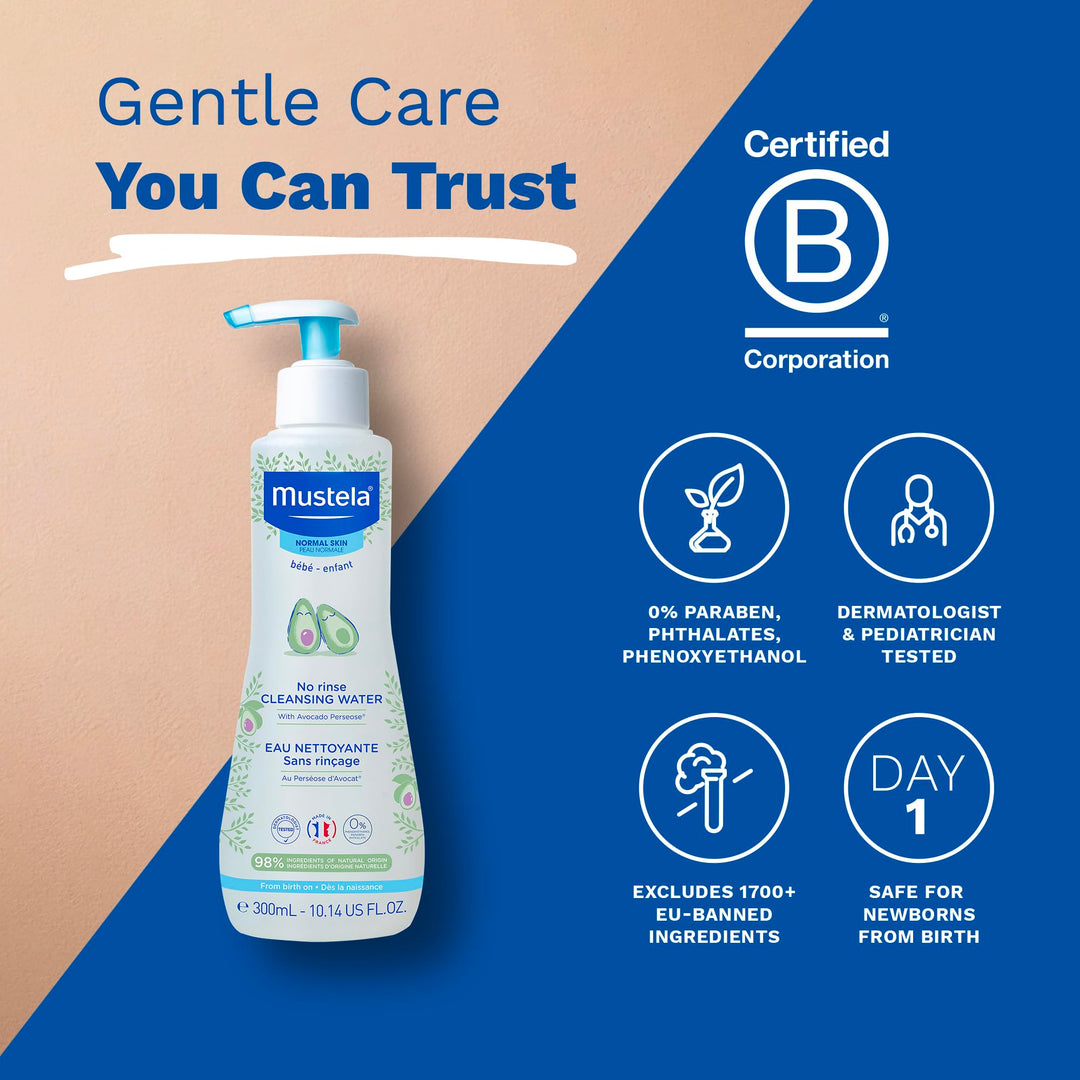 Mustela Baby Cleansing Water - No-Rinse Micellar Water - with Natural Avocado & Aloe Vera - for Baby's Face, Body & Diaper â€“ 25.35 fl. oz. (Pack of 1) Retail $34.00