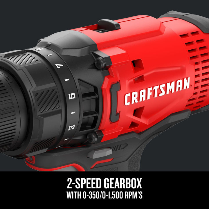 CRAFTSMAN V20 Cordless Drill/Driver Kit, 1/2 inch, Battery and Charger Included (CMCD700C1) Retail $99.00