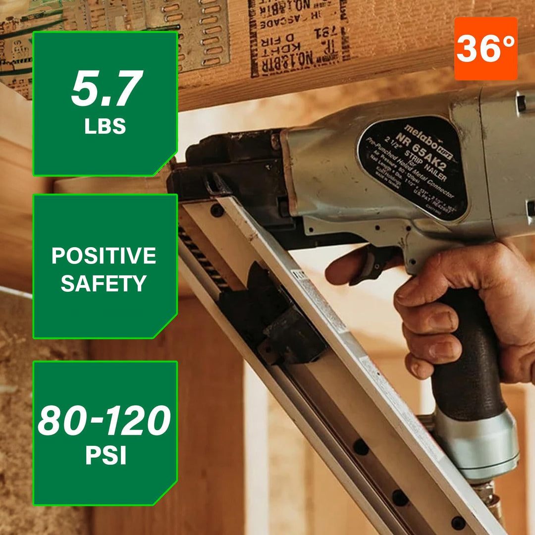 Metabo HPT Strap-Tite Metal Connector Nailer, Pro-Preferred Pneumatic Power Nailers, Connector Tool for Pre-Punched Connectors, 36° Short Magazine, 1-1/2" to 2-1/2", NR65AK2S Retail $279.00