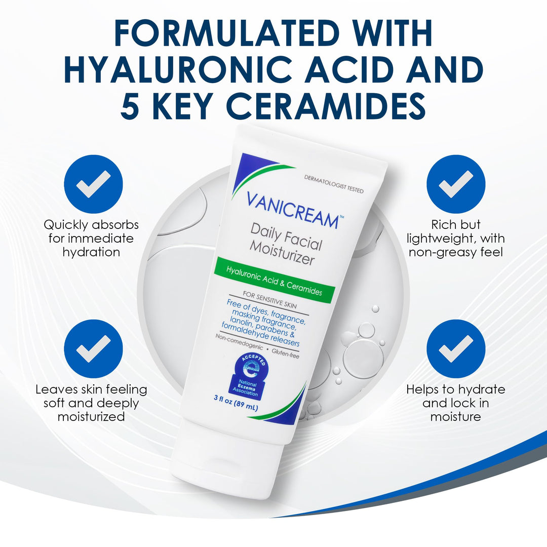 Vanicream Daily Facial Moisturizer With Ceramides and Hyaluronic Acid - Formulated Without Common Irritants for Those with Sensitive Skin, 3 fl oz Retail $13.97