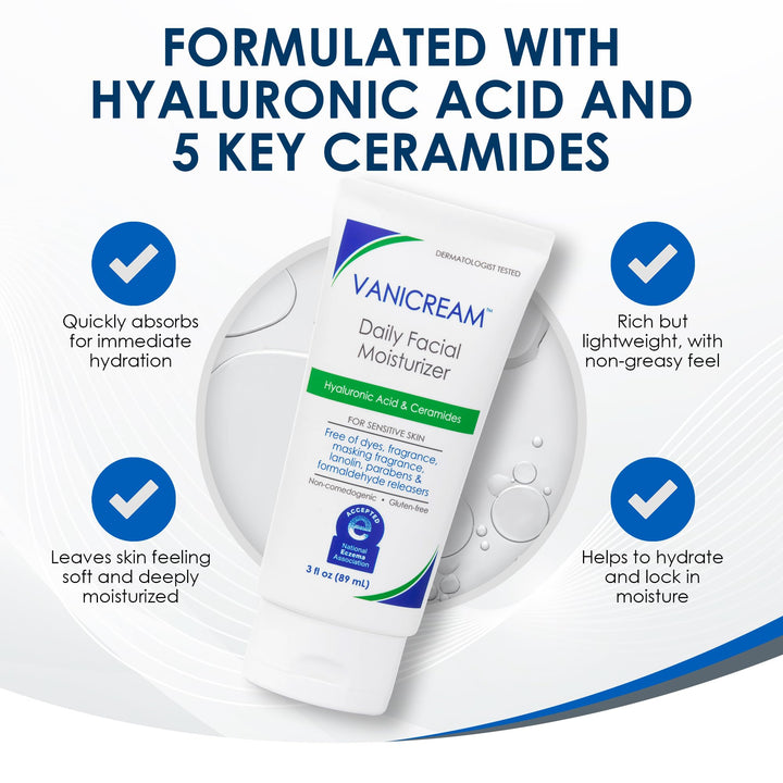 Vanicream Daily Facial Moisturizer With Ceramides and Hyaluronic Acid - Formulated Without Common Irritants for Those with Sensitive Skin, 3 fl oz Retail $13.97