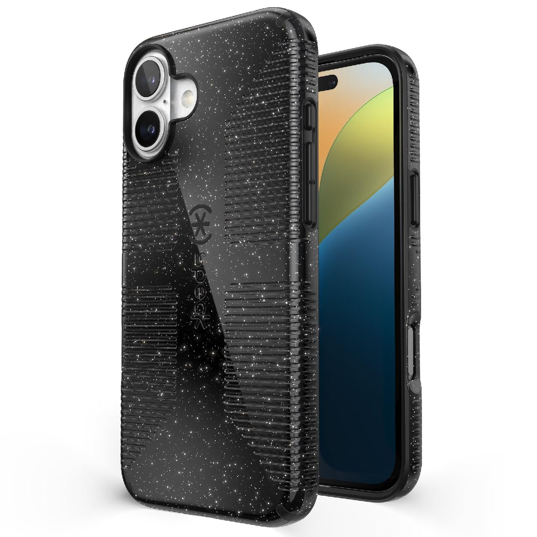 Speck CandyShell Grip Case iPhone 16 Plus - Slim MagSafe - Black Glitter/Steel Black Retail $39.95