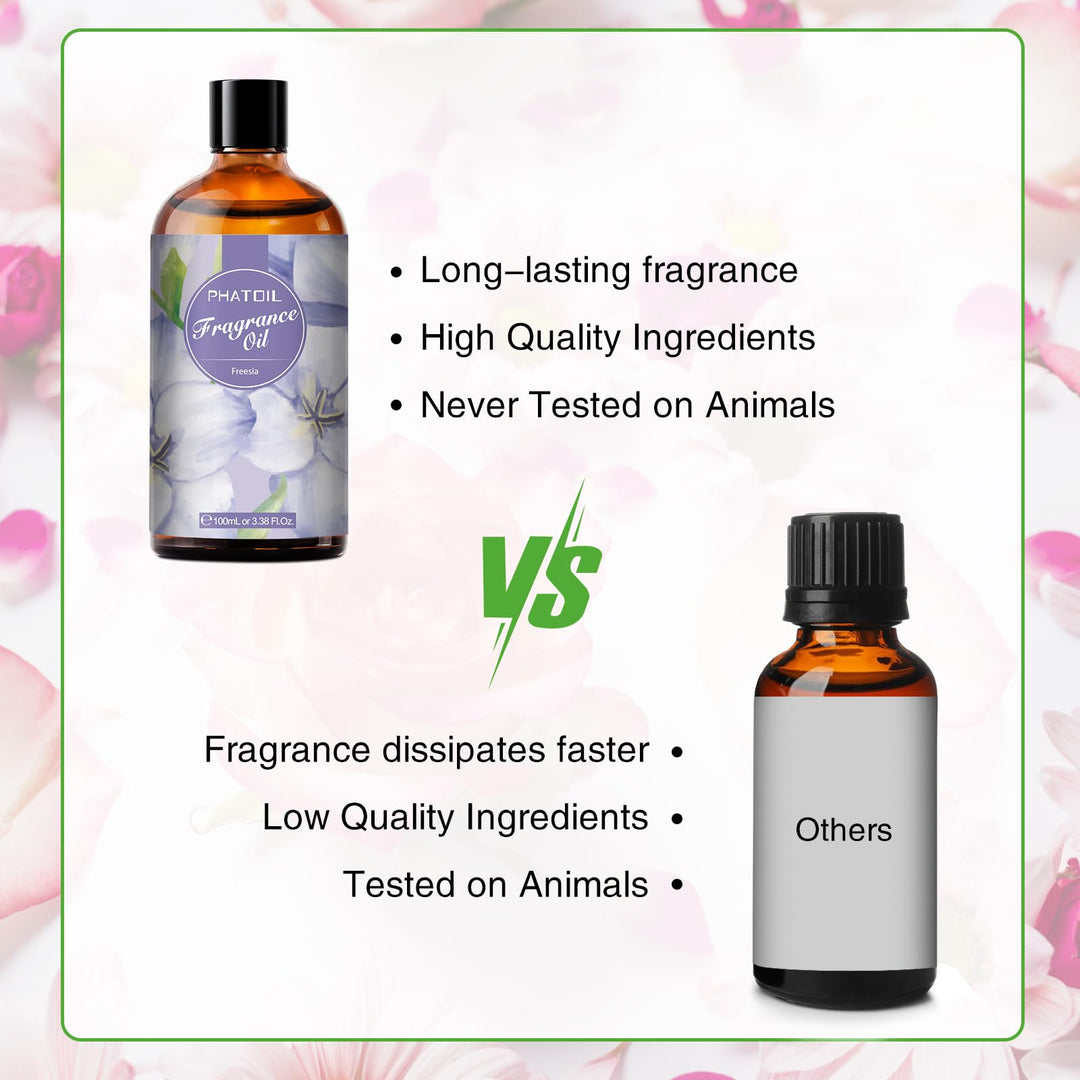 PHATOIL 3.38FL.OZ Freesia Fragrance Oils for Aromatherapy, Essential Oils for Diffusers for Home, Perfect for Diffuser, DIY Candle and Soap Making, DIY Scented Products - 100ml Retail $29.99