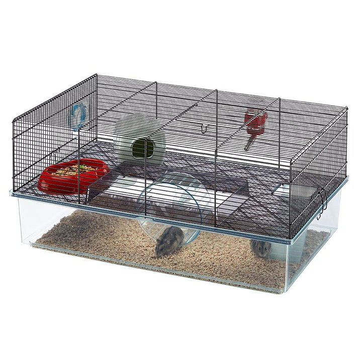 Ferplast Favola Hamster Cage Includes Free Water Bottle, Exercise Wheel, Food Dish & Hamster Hide-Out Large Hamster Cage Measures 23.6L x 14.4W x 11.8H-Inches