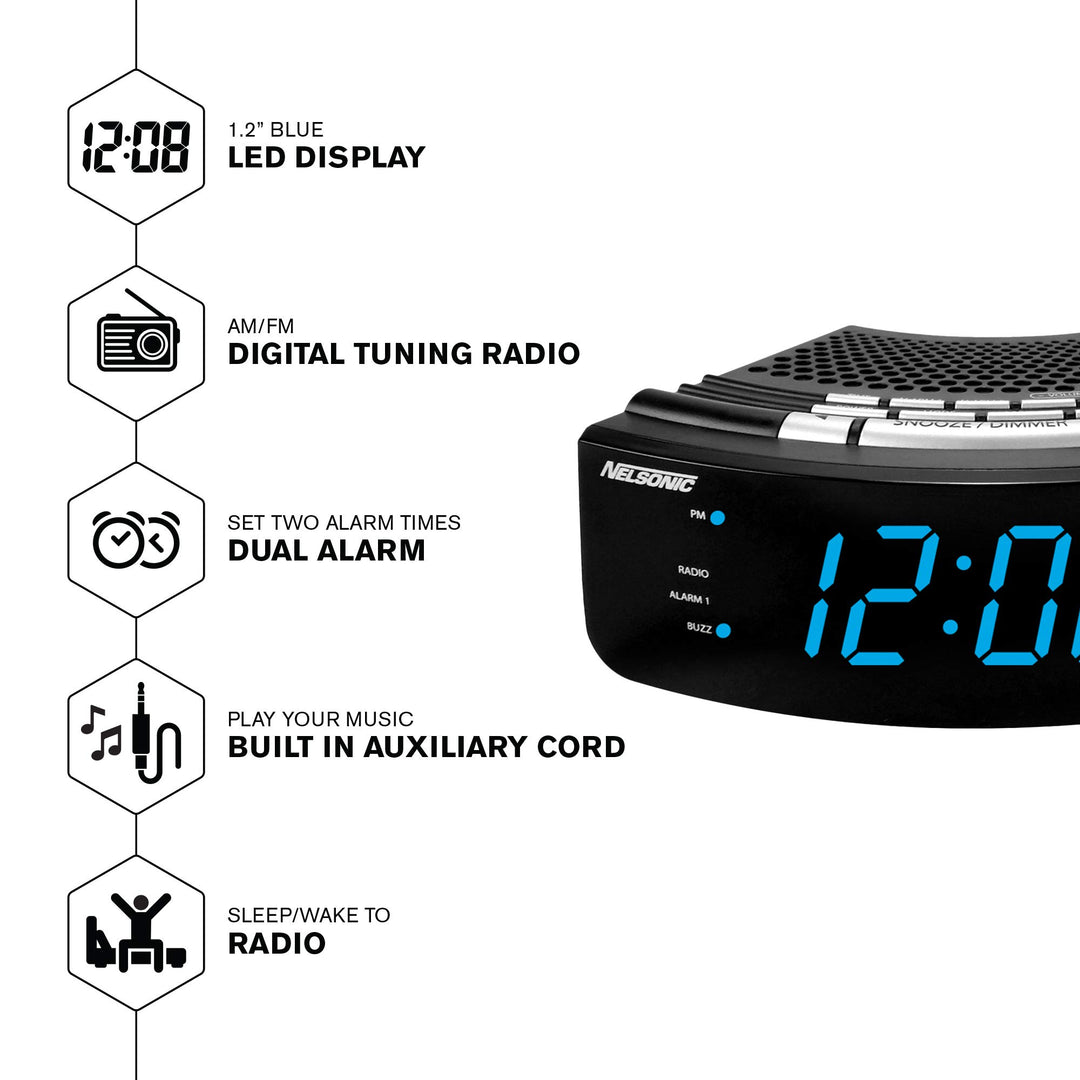 NS Blue LED Clock Radio with Digital Tuner Retail $20.97