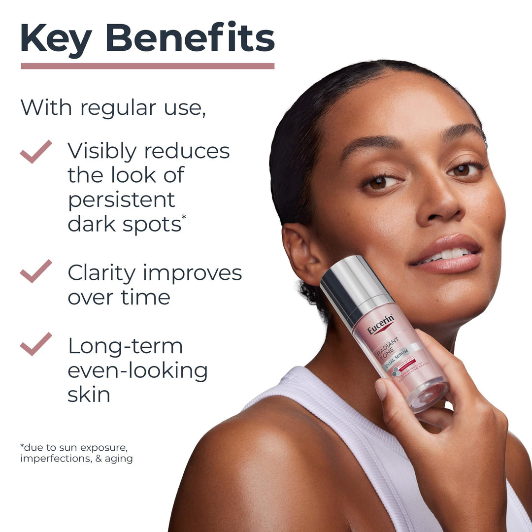 Eucerin Radiant Tone Dual Serum Dark Spot Corrector, Dark Spot Serum with Thiamidol and Hyaluronic Acid, Helps Visibly Reduce the Look of Persistent Dark Spots, 1 Fl Oz Bottle