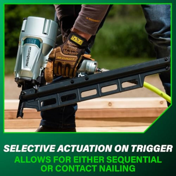 Metabo HPT Framing Nailer, Pro-Preferred Pneumatic Power Nailer & Framing Tool For Flooring, Roof Decking & More, Rapid Response Cylinder Valve, 21Ã‚Â° 2" to 3-1/4" Plastic Collated Nails, NR83A5(S)