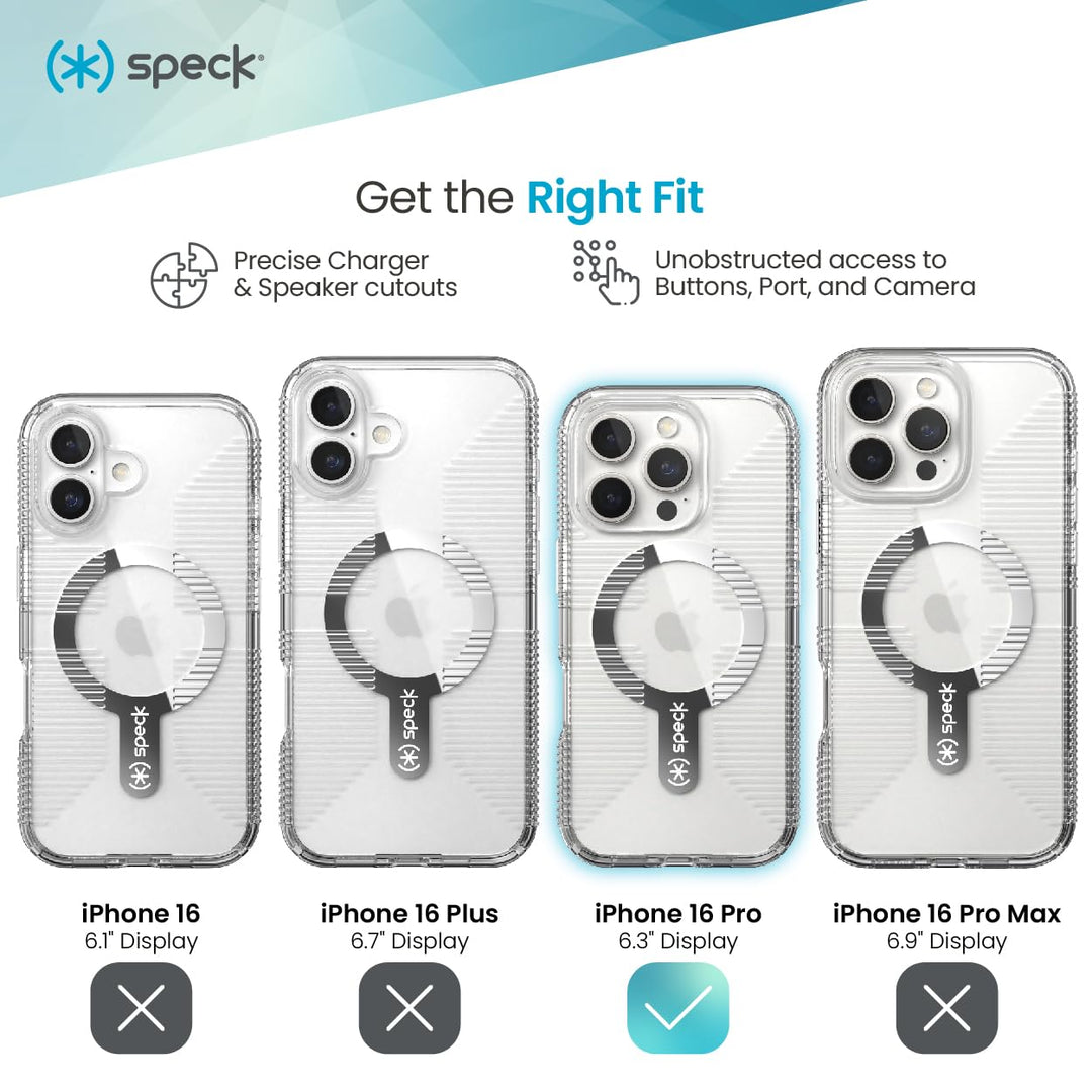 Speck Clear iPhone 16 Pro Case - Slim MagSafe GemShell Crystal Clear Retail $39.95