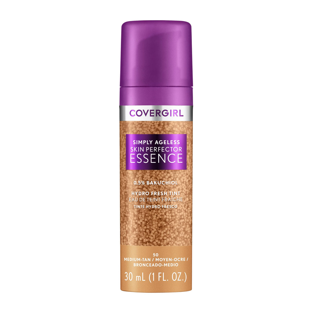 Covergirl Simply Ageless Skin Perfector Essence Foundation, 50 Medium-Tan, Tinted Skincare Makeup Hybrid, Sheer Tint, Radiant Finish, Glowy Finish, Vegan Formula, 1.0oz Retail $21.49
