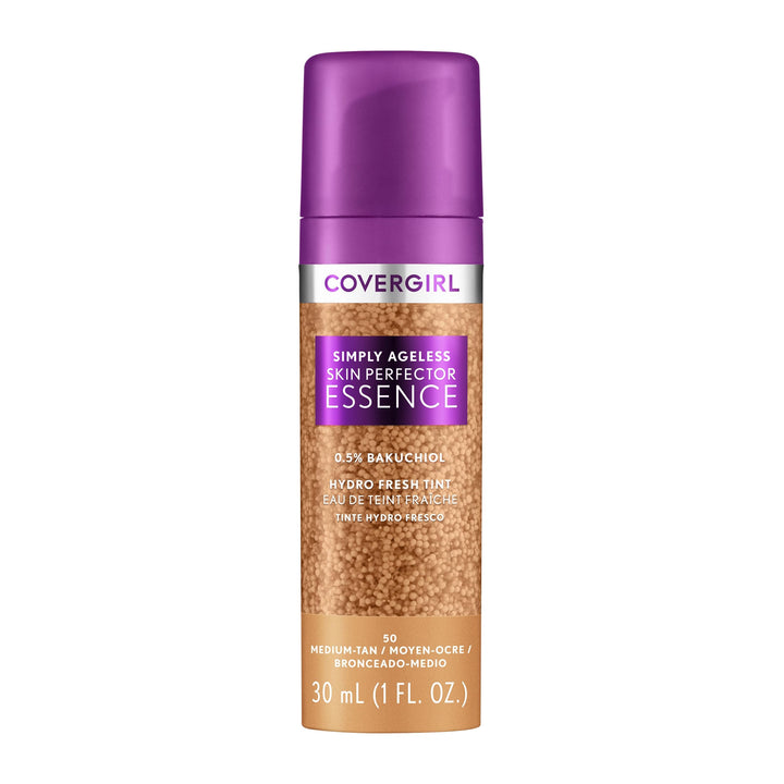 Covergirl Simply Ageless Skin Perfector Essence Foundation, 50 Medium-Tan, Tinted Skincare Makeup Hybrid, Sheer Tint, Radiant Finish, Glowy Finish, Vegan Formula, 1.0oz Retail $21.49
