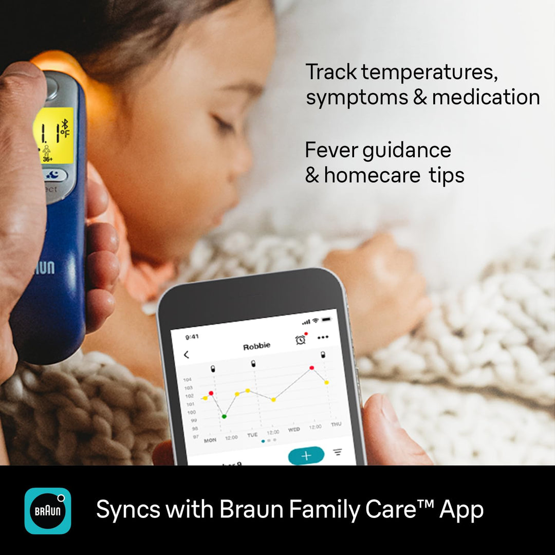 Braun ThermoScan 7+ Connect Digital Ear Thermometer - Family Care App Compatible, Age Precision Technology, Color-Coded Display, No. 1 Brand Recommended by Pediatricians