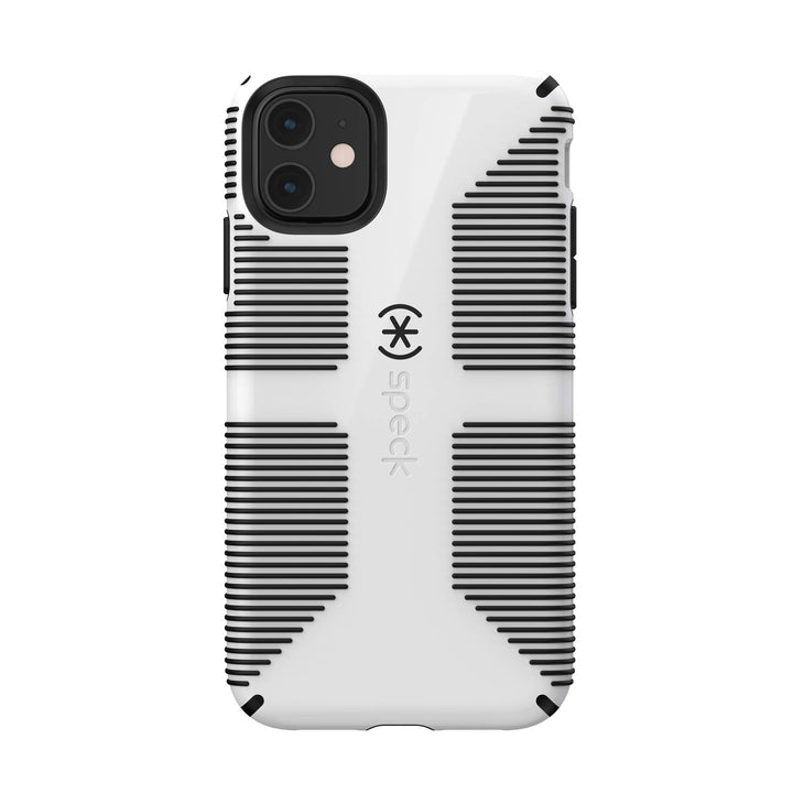 Speck iPhone 11 Case - Drop Protection, Raised Bumpers & Extra Grip Slim Design with Dual Layer Protective Cushion & Qi Wireless Charging Compatible - White, Black CandyShell Grip Retail $8.00