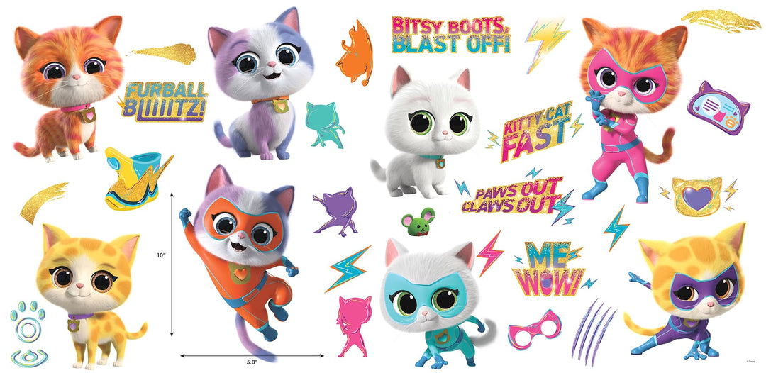 RoomMates RMK5541SCS Disney Junior SuperKitties Peel and Stick Wall Decals Retail $16.99
