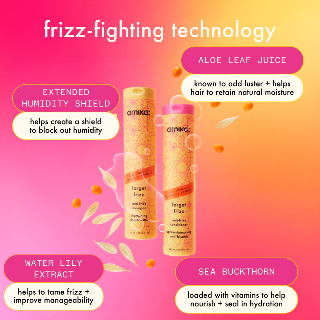 amika forget frizz anti-frizz conditioner, 275ml | smoothing, humidity protection, up to 72 hour frizz control + lightweight hydration, for medium to thick coarse hair types 2a-4c