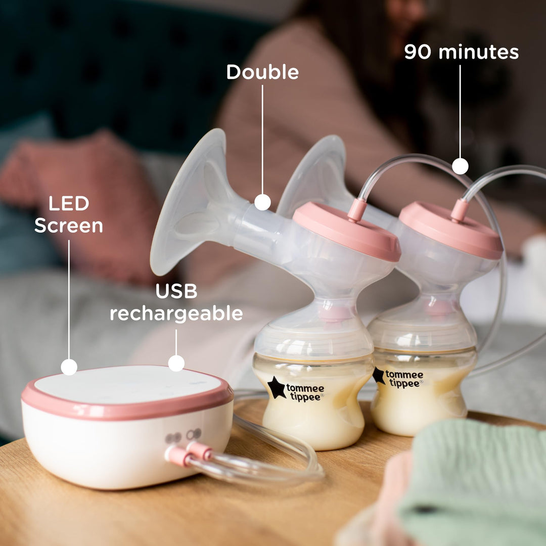 Tommee Tippee Made for Me Double Electric Breast Pump, Baby Bottles Included, 9 Express Modes, Massaging Cushions, USB Rechargeable Portable Breast Pump, Strong Suction, Quiet Retail $86.00