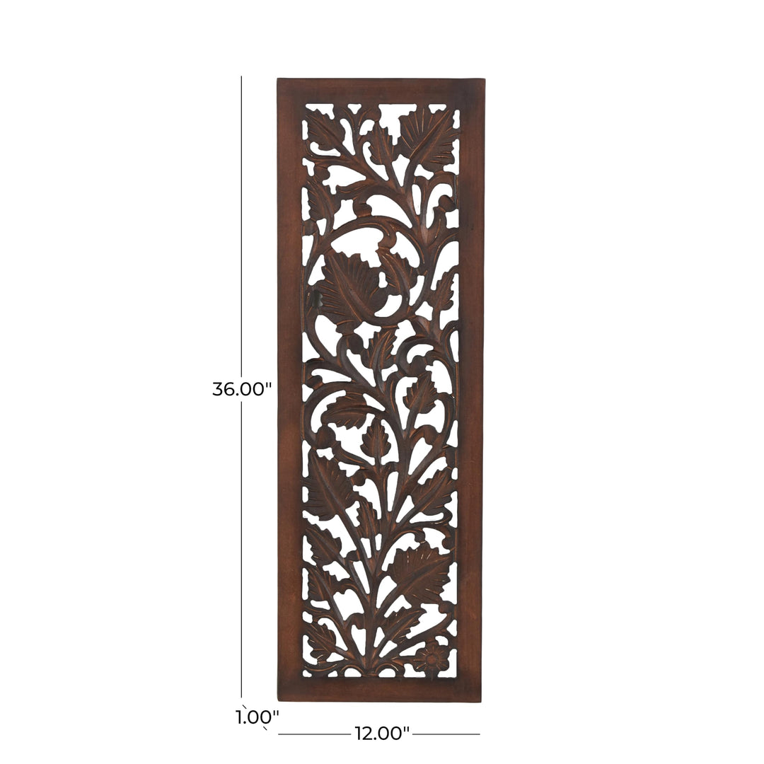 Deco 79 Wooden Floral Handmade Home Wall Decor Intricately Carved Acanthus Wall Sculpture, Wall Art 12" x 1" x 36", Brown Retail $31.49