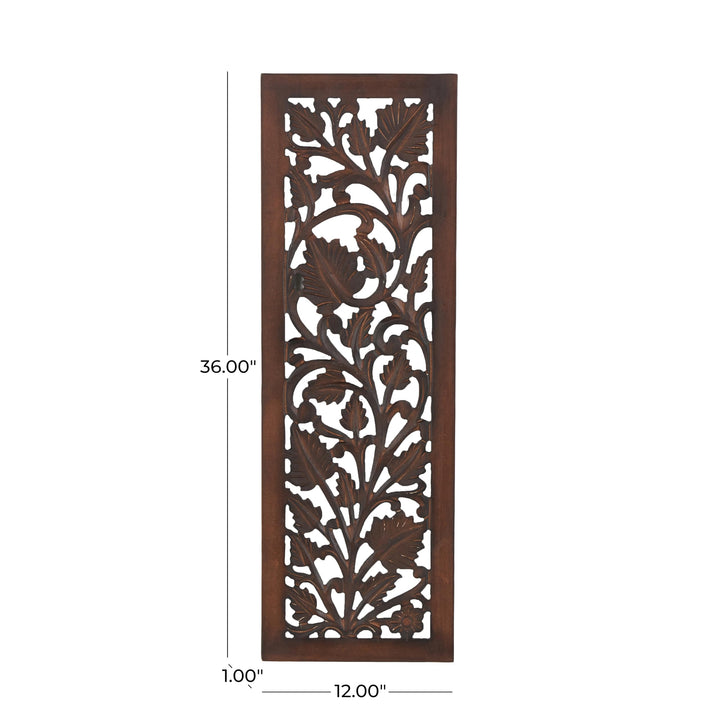Deco 79 Wooden Floral Handmade Home Wall Decor Intricately Carved Acanthus Wall Sculpture, Wall Art 12" x 1" x 36", Brown Retail $31.49