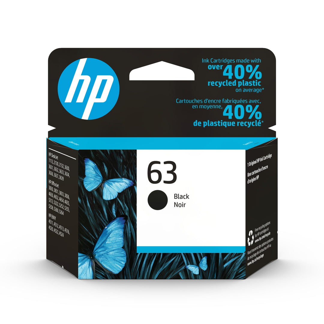 HP 63 Black Ink Cartridge | Works with DeskJet 1112, 2130, 3630; Envy 4510, 4520; OfficeJet 3830, 4650, 5200 Series | Eligible for Instant Ink | F6U62AN Retail $28.99