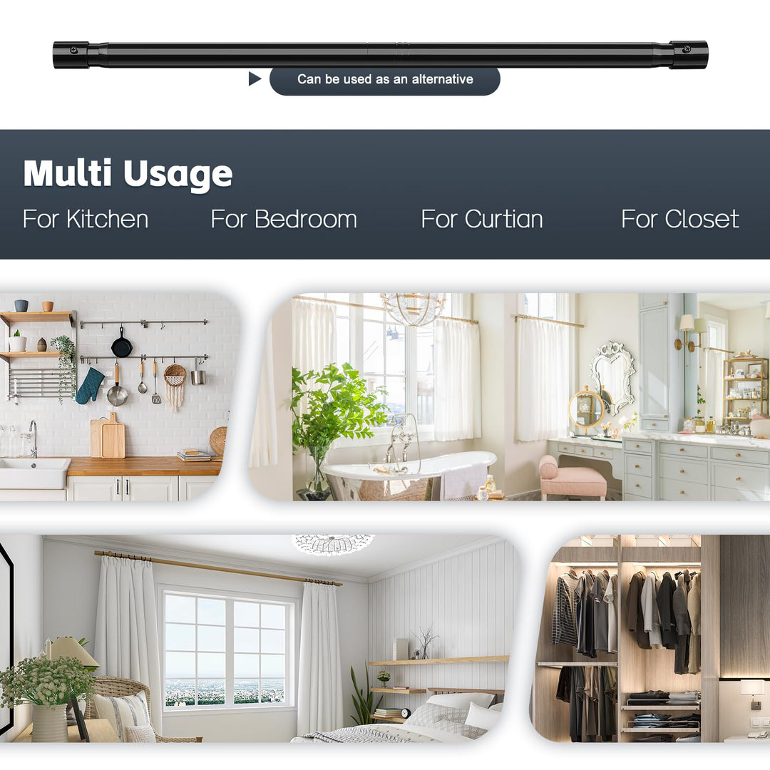 Adjustable Closet Rod 26-42 Inch, Closet Hanging Rod Heavy Duty, Closet Pole for Hanging Clothes, Closet Extender Hanging Bar for Wardrobe, Black Curtain Rod for Bathroom Shower Retail $12.99