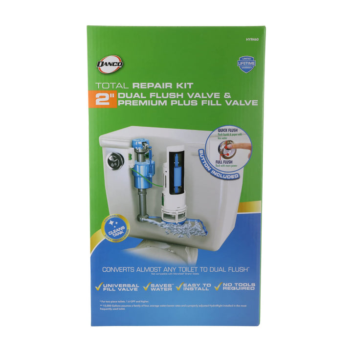 Danco HYR460 HyrdroRight Water-Saving Toilet Tank Repair Kit with Dual Flush Valve, Includes Dual Push Btton Handle in Chrome