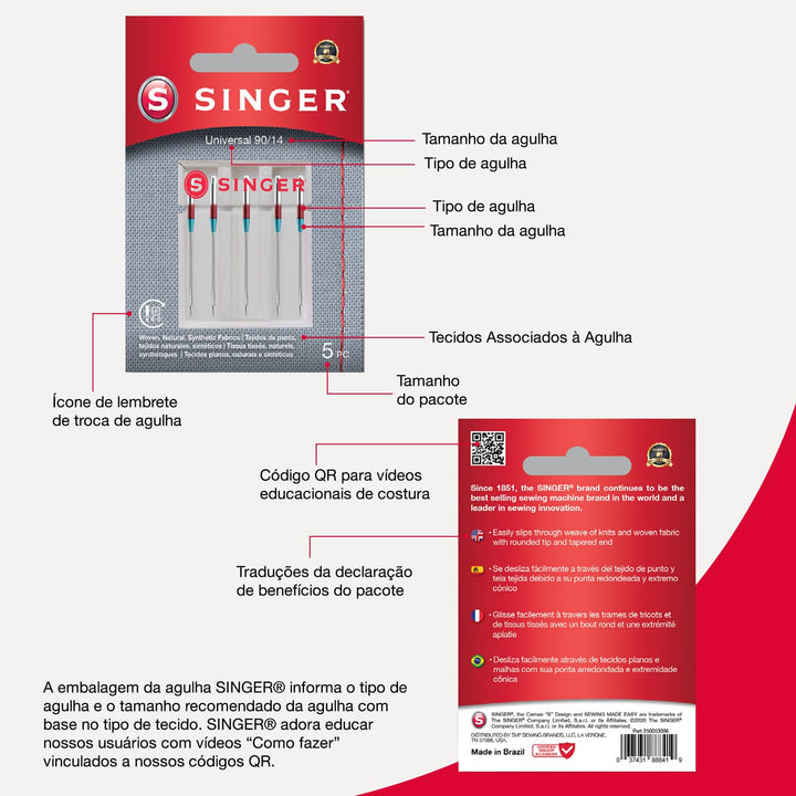 Singer 10-Pack Universal 2020 Sewing Machine Needles, Size 90/14 Retail $5.43