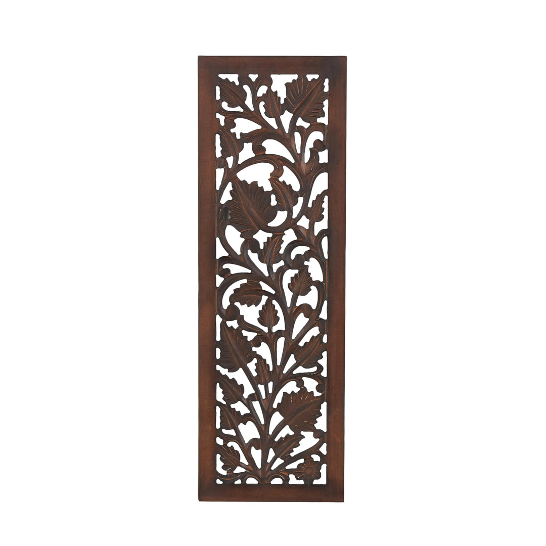 Deco 79 Wooden Floral Handmade Home Wall Decor Intricately Carved Acanthus Wall Sculpture, Wall Art 12" x 1" x 36", Brown Retail $31.49