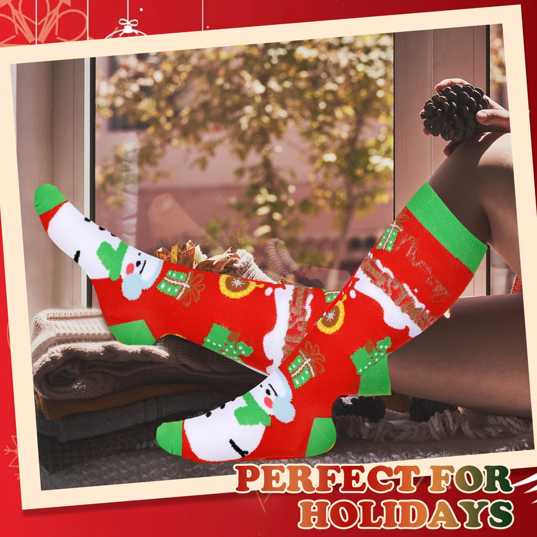 Suhine 30 Pairs Christmas Knee High Socks Bulk Novetly Funny Xmas Sports Compression Long Sock for Christmas Gifts Men Women Retail $42.75