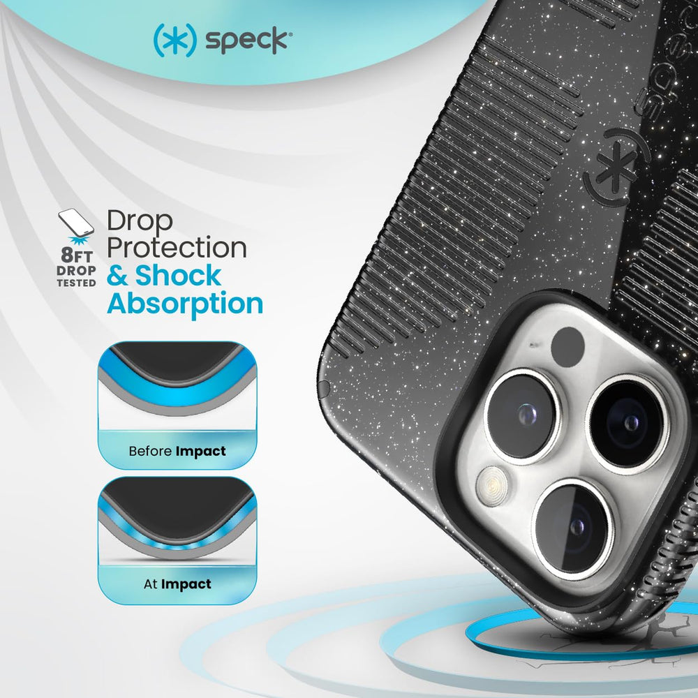 Speck CandyShell Grip Case iPhone 16 Pro - Slim MagSafe - Black Glitter/Steel Black Retail $39.95
