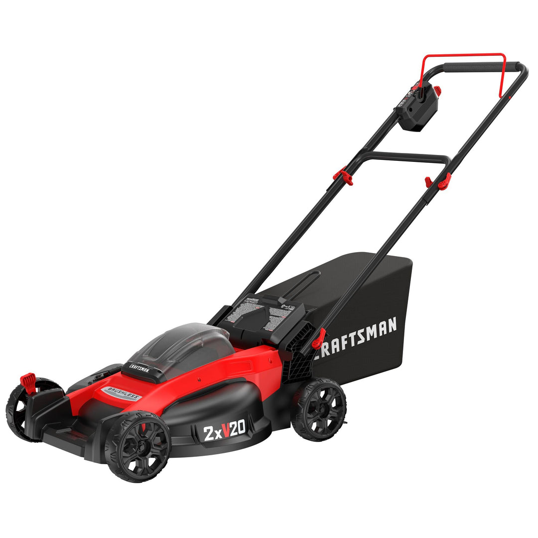 CRAFTSMAN V20 Lawn Mower, Push Mower, Lightweight and Portable, Grass Bag, Battery and Charger Included (CMCMW220P2) Retail $329.00