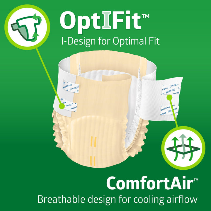 FitRight Adult Diapers, Extra+ Heavy Absorbency, XL (Waist Size 56in-64in), 20 Count, OptiFit Incontinence Briefs for Men and Women, Disposable, Moisture-Wicking, Leak Protection,