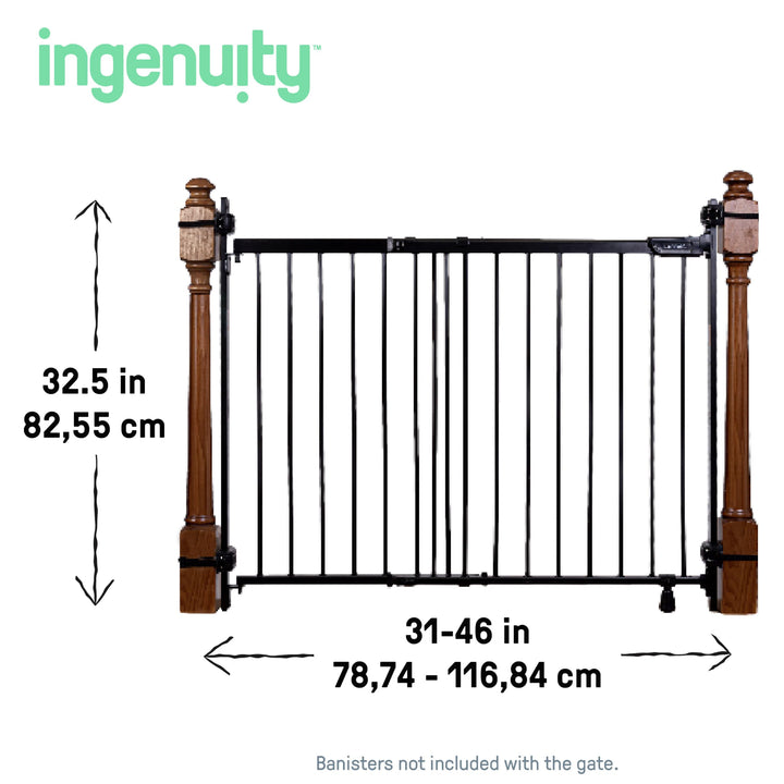 Ingenuity The Stairway+ 46W Series, Baby Gate for Stairs, Dog Gate Indoor for Banister Mount, Secure Stairway Safety Gate - Black Retail $99.98