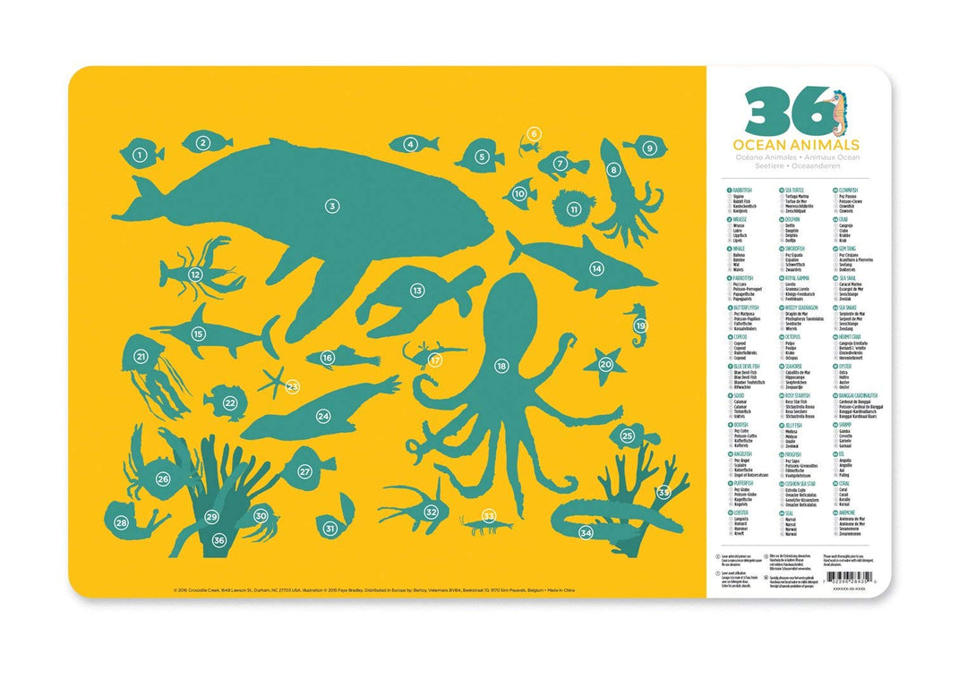 Crocodile Creek 2843-5 36 Ocean Animals 2-Sided Placemat, Teal/Yellow/Green/Blue Retail $5.00