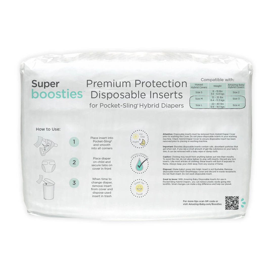 Overnight Diaper Leak Stopper, Super Boosties Disposable Inserts, Use with Pampers Sizes 4-6, Honest Hybrid Diaper Cover Sz Medium/Large, Amazing Baby Cover Sz 3/4, 4.3x13 in, 30 Count