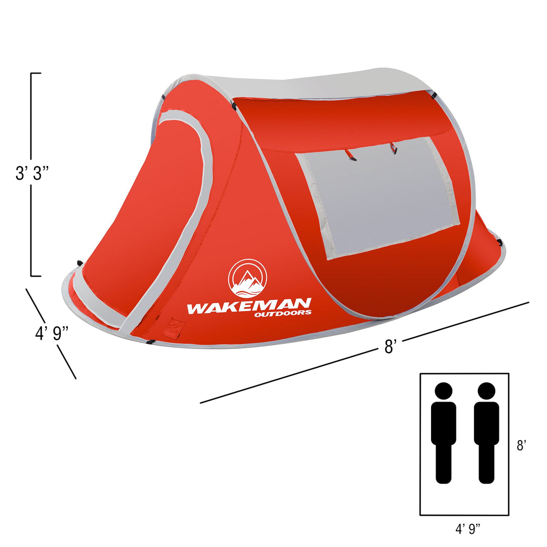 Pop-up Tent 2 Person, Water Resistant Barrel Style Tent for Camping with Rain Fly and Carry Bag, Sunchaser 2-Person Tent by Wakeman Outdoors (Red) Retail $64.99