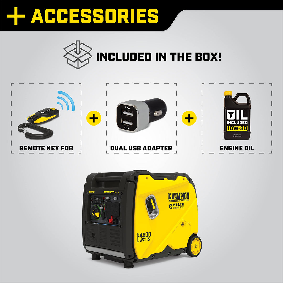 Champion Power Equipment 4500-Watt Wireless Remote Start RV Ready Portable Inverter Generator with Quiet Technology and CO Shield Retail $1,049.00
