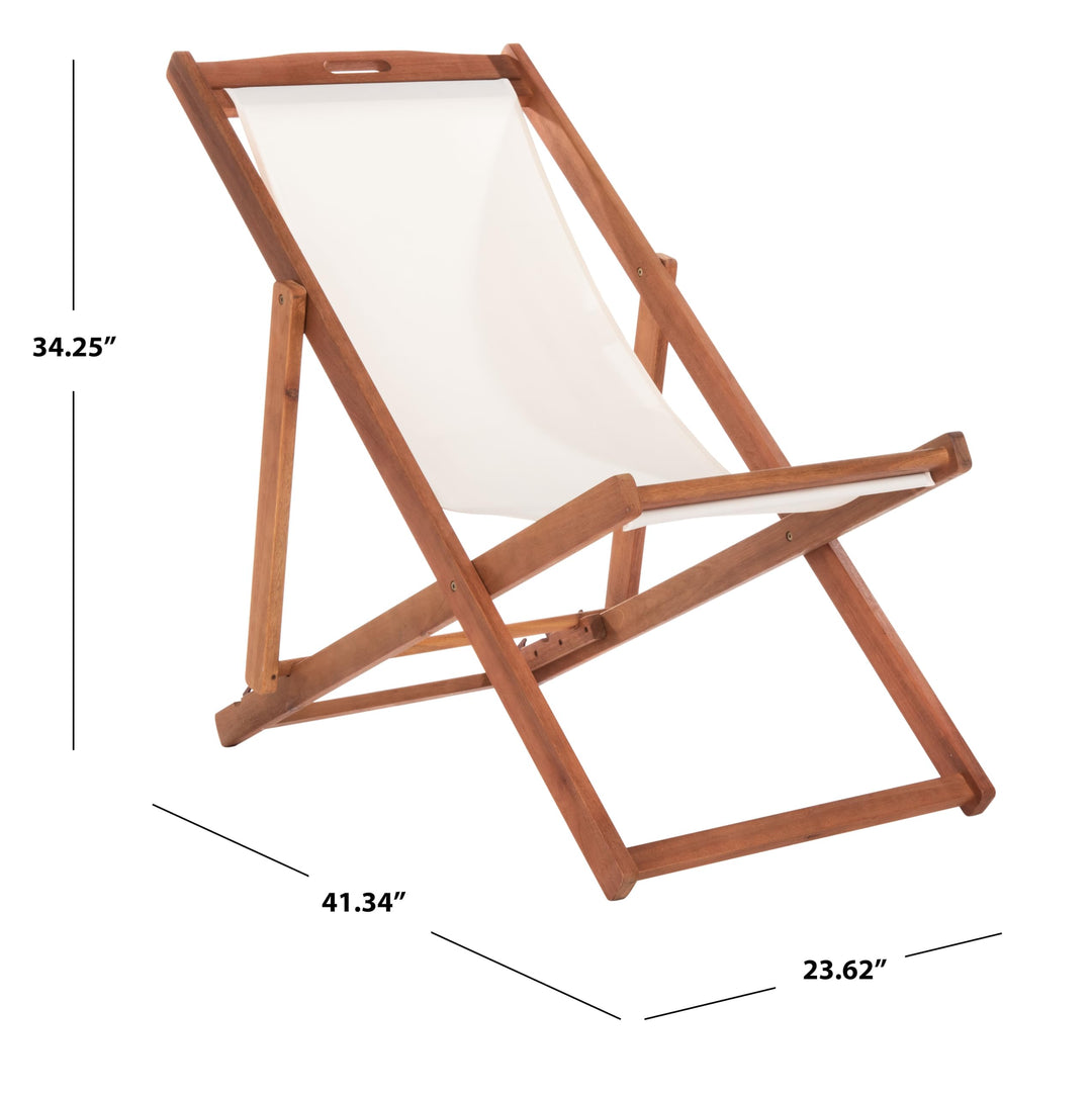SAFAVIEH Outdoor - Loren Folding Sling Chair Set of 2 - Brown & Beige - Solid Wood Frame - Portable Bistro Design - Ideal for Patio, Deck, Poolside, Backyard, 24" W x 43" D x 25" H (PAT7040E-SET2) Retail $288.00